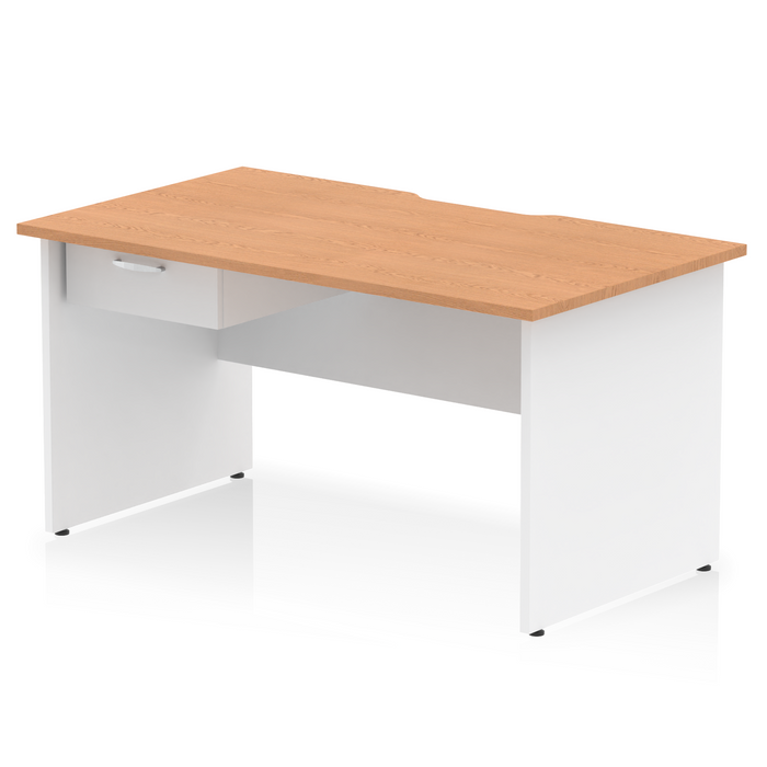 Impulse Scalloped Edge Panel End Straight Desk Frame With Single One Drawer Fixed Pedestal