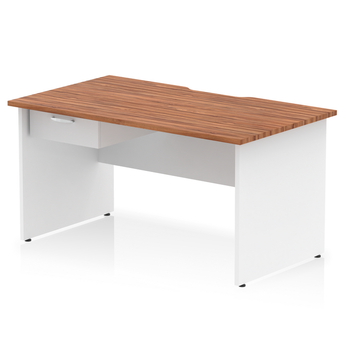 Impulse Scalloped Edge Panel End Straight Desk Frame With Single One Drawer Fixed Pedestal