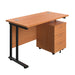 Twin Upright Rectangular Desk + Mobile 3 Drawer Pedestal (FSC) | 1200X600 | Beech/Black