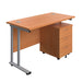 Twin Upright Rectangular Desk + Mobile 3 Drawer Pedestal (FSC) | 1200X600 | Beech/Silver