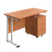 Twin Upright Rectangular Desk + Mobile 3 Drawer Pedestal (FSC) | 1200X600 | Beech/White