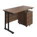 Twin Upright Rectangular Desk + Mobile 3 Drawer Pedestal (FSC) | 1200X600 | Dark Walnut/Black