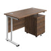 Twin Upright Rectangular Desk + Mobile 3 Drawer Pedestal (FSC) | 1200X600 | Dark Walnut/White