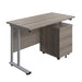 Twin Upright Rectangular Desk + Mobile 3 Drawer Pedestal (FSC) | 1200X600 | Grey Oak/Silver