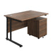 Twin Upright Rectangular Desk + Mobile 3 Drawer Pedestal (FSC) | 1200X800 | Dark Walnut/Black