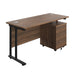 Twin Upright Rectangular Desk + Mobile 3 Drawer Pedestal (FSC) | 1400X600 | Dark Walnut/Black