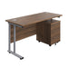 Twin Upright Rectangular Desk + Mobile 3 Drawer Pedestal (FSC) | 1400X600 | Dark Walnut/Silver