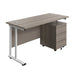 Twin Upright Rectangular Desk + Mobile 3 Drawer Pedestal (FSC) | 1400X600 | Grey Oak/White