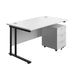 Twin Upright Rectangular Desk + Mobile 3 Drawer Pedestal (FSC) | 1400X800 | White/Black