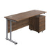 Twin Upright Rectangular Desk + Mobile 3 Drawer Pedestal (FSC) | 1600X600 | Dark Walnut/Silver