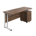 Twin Upright Rectangular Desk + Mobile 3 Drawer Pedestal (FSC) | 1600X600 | Dark Walnut/White