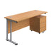 Twin Upright Rectangular Desk + Mobile 3 Drawer Pedestal (FSC) | 1600X600 | Nova Oak/Silver