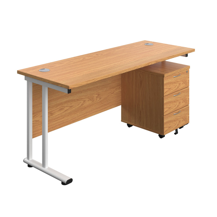 Twin Upright Rectangular Desk + Mobile 3 Drawer Pedestal (FSC) | 1600X600 | Nova Oak/White