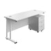 Twin Upright Rectangular Desk + Mobile 3 Drawer Pedestal (FSC) | 1600X600 | White/White