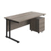 Twin Upright Rectangular Desk + Mobile 3 Drawer Pedestal (FSC) | 1600X800 | Grey Oak/Black