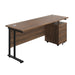 Twin Upright Rectangular Desk + Mobile 3 Drawer Pedestal (FSC) | 1800X600 | Dark Walnut/Black