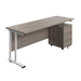 Twin Upright Rectangular Desk + Mobile 3 Drawer Pedestal (FSC) | 1800X600 | Grey Oak/White