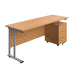 Twin Upright Rectangular Desk + Mobile 3 Drawer Pedestal (FSC) | 1800X600 | Nova Oak/Silver