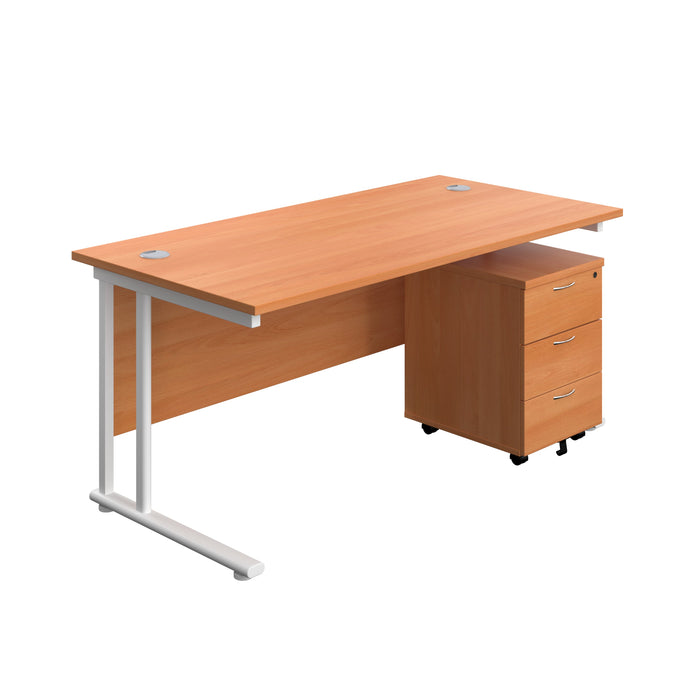 Twin Upright Rectangular Desk + Mobile 3 Drawer Pedestal (FSC) | 1800X800 | Beech/White