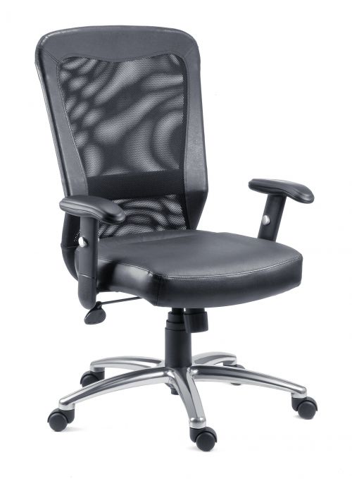 Teknik Breeze Contemporary Executive Mesh And Bonded Leather Chair With Height Adjustable Arms