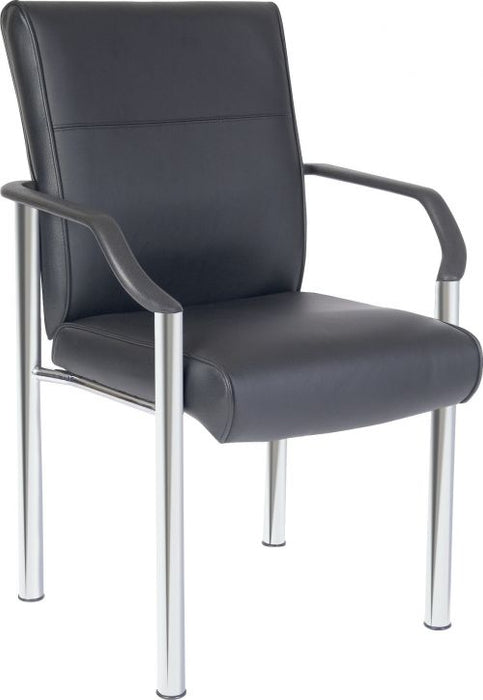 Teknik Greenwich Black Leather Faced 4 Legged Reception Chair With Sturdy Nylon Armrests