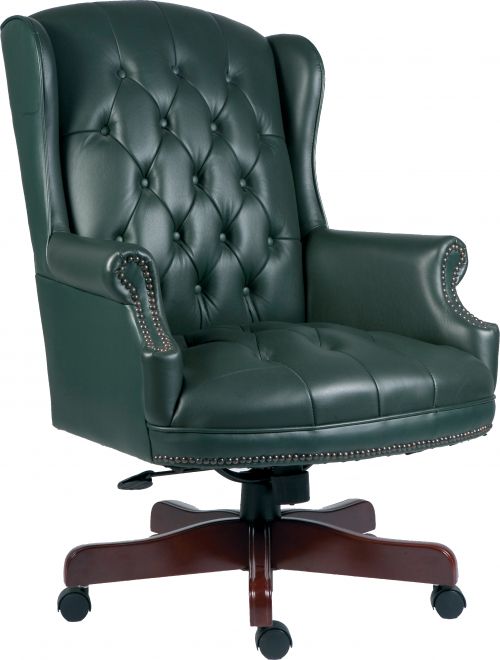 Teknik Chairman Green Swivel Traditional Button Tufted Luxury Bonded Leather Executive Chair