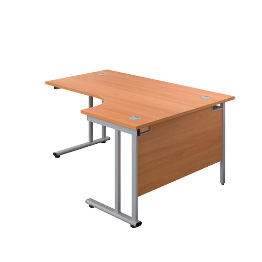 Twin Upright Right Hand Radial Desk 1600 X 1200 Beech With Silver Frame No Pedestal