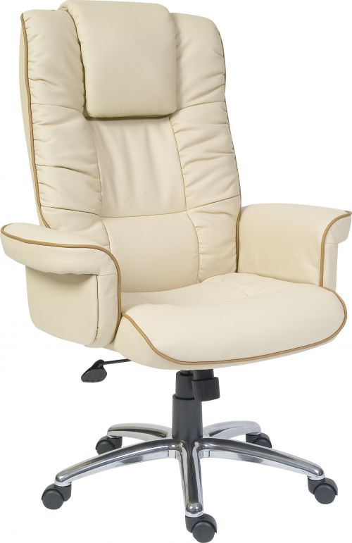 Teknik Windsor Cream Bonded Leather Executive Armchair with Gull Wing Closed Armrests and Aluminium Base