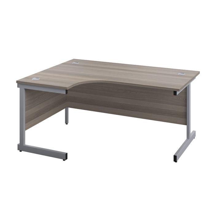 Single Upright Left Hand Radial Desk 1600 X 1200 Grey Oak With Silver Frame No Pedestal