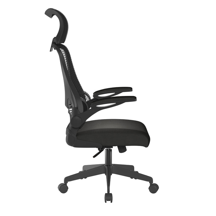 Canis - High Back Mesh Chair with Moulded Seat Foam, Folding Arms and Optional Headrest