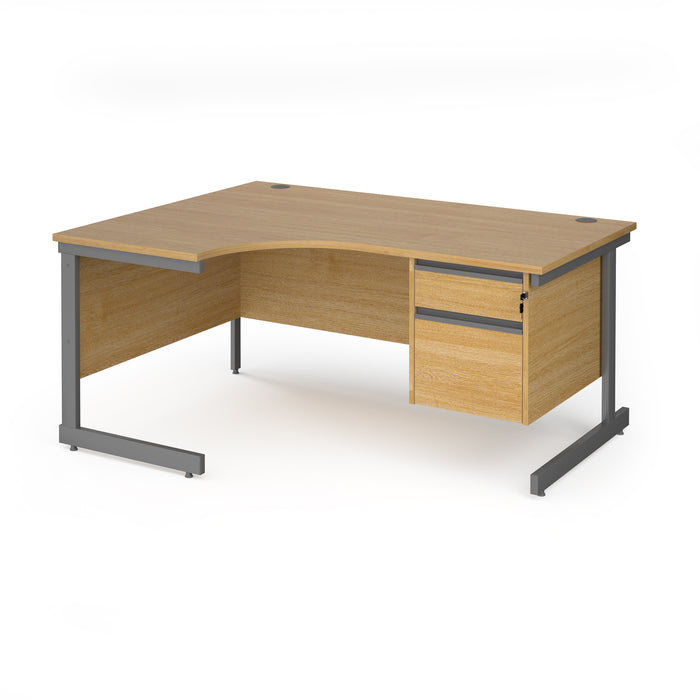 Contract 25 left hand ergonomic desk with 2 drawer pedestal and cantilever leg