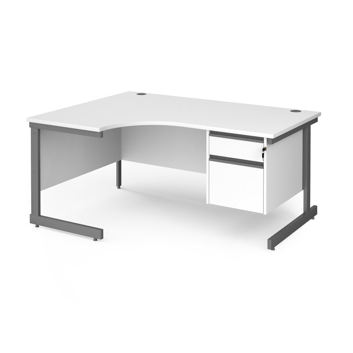 Contract 25 left hand ergonomic desk with 2 drawer pedestal and cantilever leg