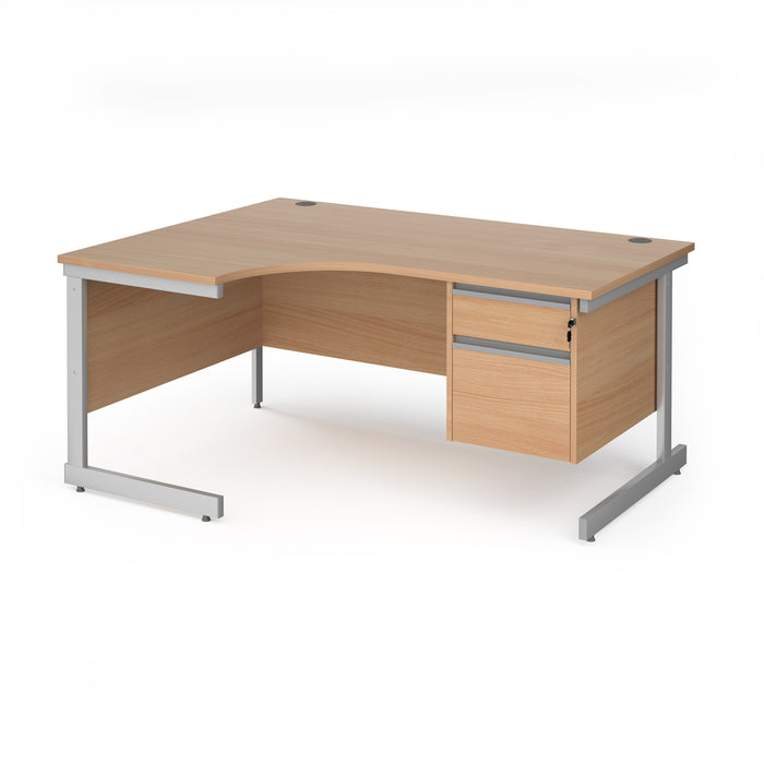 Contract 25 left hand ergonomic desk with 2 drawer pedestal and cantilever leg