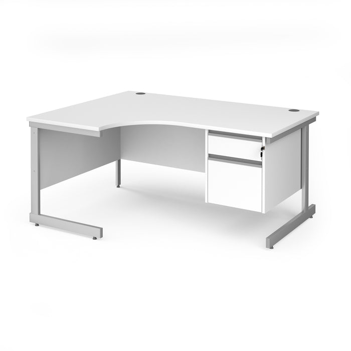 Contract 25 left hand ergonomic desk with 2 drawer pedestal and cantilever leg