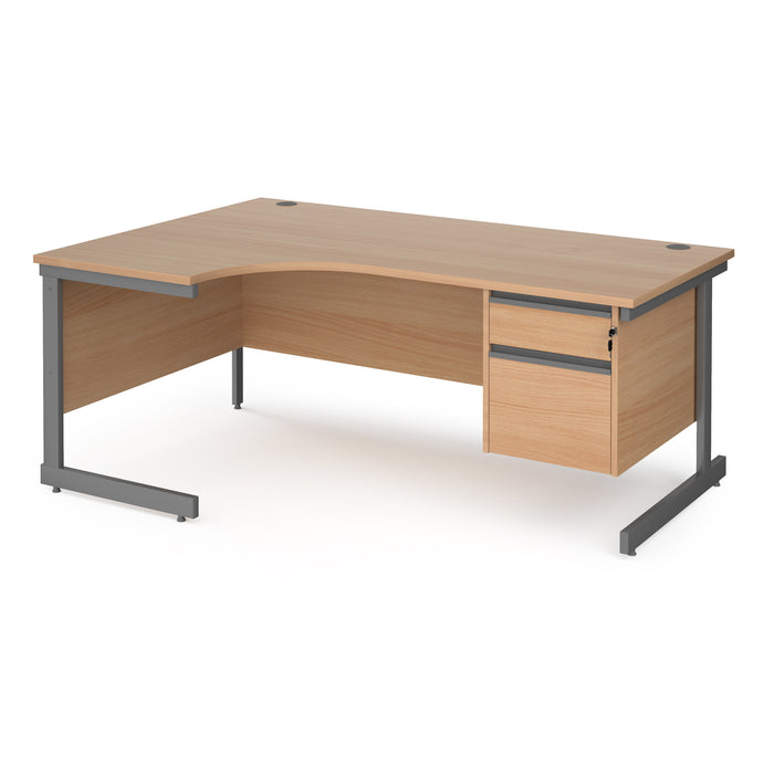 Contract 25 left hand ergonomic desk with 2 drawer pedestal and cantilever leg