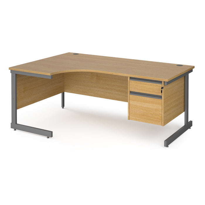 Contract 25 left hand ergonomic desk with 2 drawer pedestal and cantilever leg