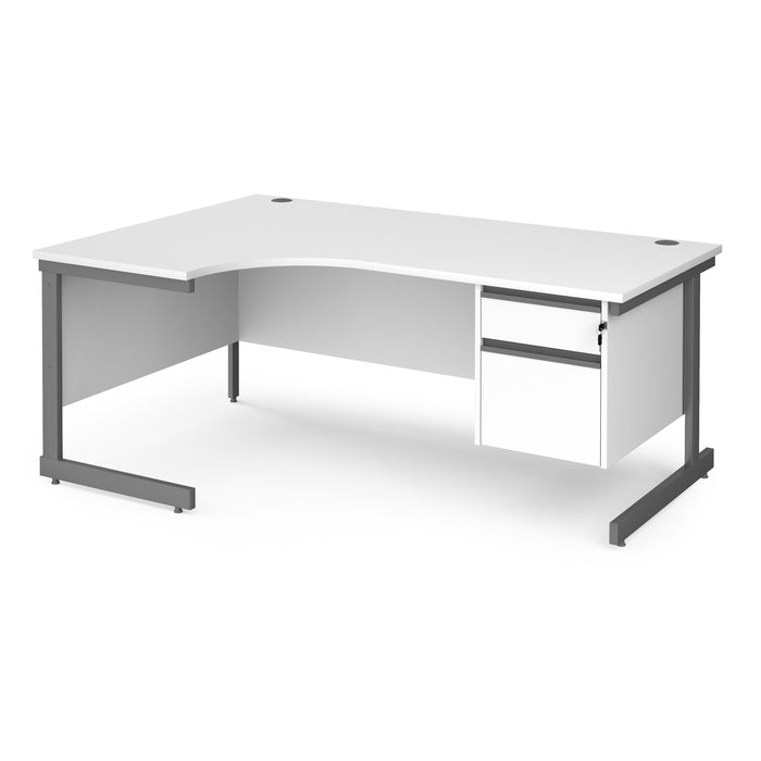 Contract 25 left hand ergonomic desk with 2 drawer pedestal and cantilever leg