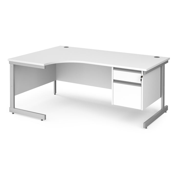 Contract 25 left hand ergonomic desk with 2 drawer pedestal and cantilever leg