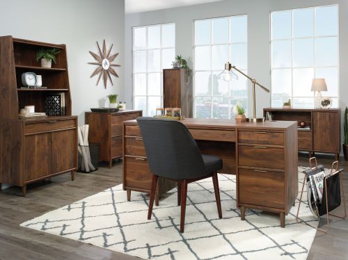 Teknik Clifton Place L-Shaped Executive Desk Grand Walnut Effect Finish Flip Down Keyboard Shelf Two File Drawers Three Storage Drawers Cubby S - image 11