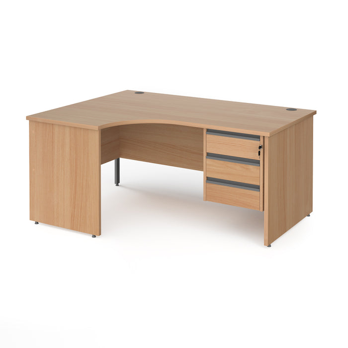 Contract 25 left hand ergonomic desk with 3 drawer pedestal and panel leg