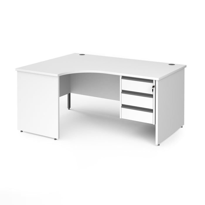 Contract 25 left hand ergonomic desk with 3 drawer pedestal and panel leg