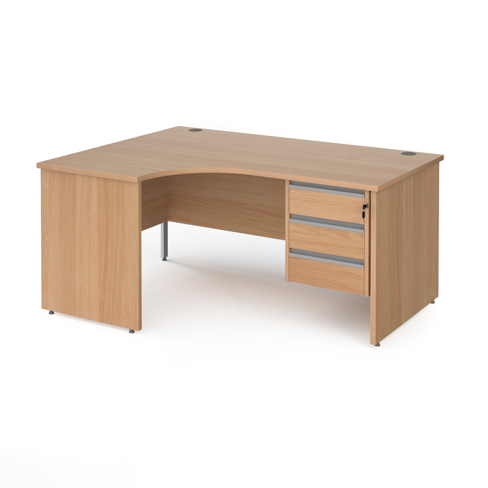 Contract 25 left hand ergonomic desk with 3 drawer pedestal and panel leg