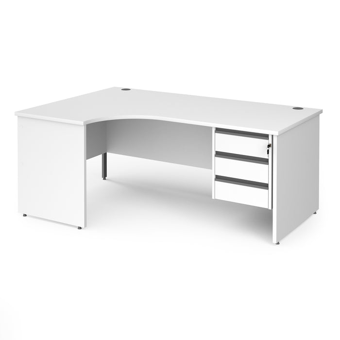 Contract 25 left hand ergonomic desk with 3 drawer pedestal and panel leg