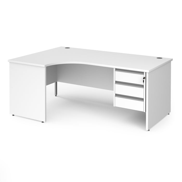 Contract 25 left hand ergonomic desk with 3 drawer pedestal and panel leg