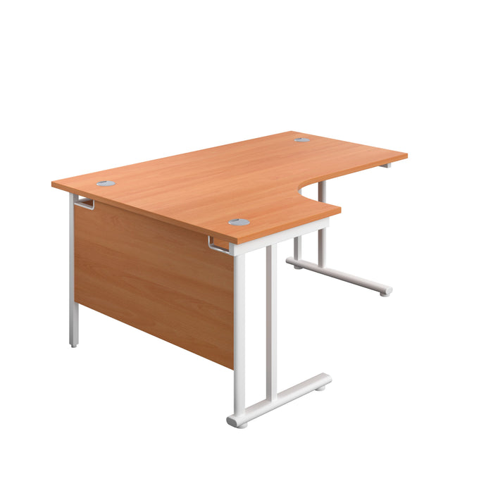 Twin Upright Left Hand Radial Desk 1600 X 1200 Beech With White Frame With Desk High Pedestal