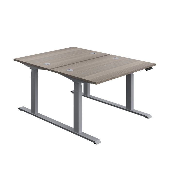 Economy Back To Back Sit Stand Desk (FSC) | 1200 X 800 | Grey Oak/Silver