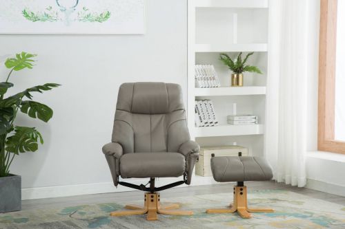 Teknik Denver Recliner Grey Leather Look with Swivel Recline Function Stylish Natural Wood Five Star Base and Matching Footstool - image 4