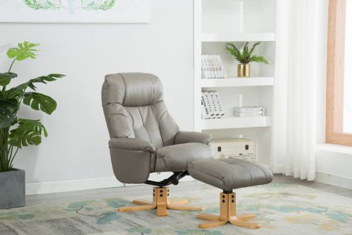 Teknik Denver Recliner Grey Leather Look with Swivel Recline Function Stylish Natural Wood Five Star Base and Matching Footstool - image 3