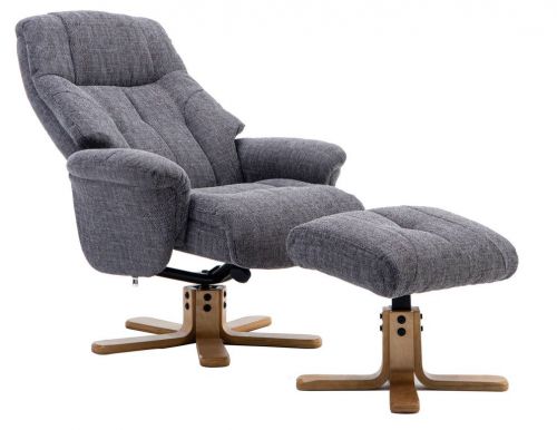 Teknik Denver Recliner Greystone Fabric with Swivel Recline Function Stylish Natural Wood Five Star Base and Matching Footstool - image 5