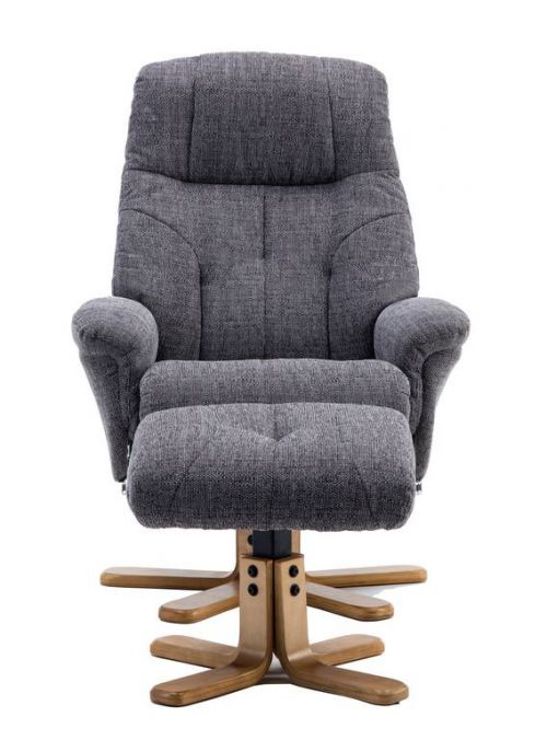 Teknik Denver Recliner Greystone Fabric with Swivel Recline Function Stylish Natural Wood Five Star Base and Matching Footstool - image 8